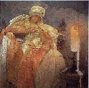 Alphonse Mucha Woman With a Burning Candle painting